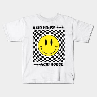 ACID HOUSE  - Checker Smiley (Black) Kids T-Shirt